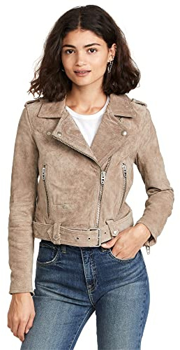[BLANKNYC] womens Luxury Clothing Cropped Suede Leather Motorcycle Jackets, Comfortable & Stylish Coats, Sand Stoner, Medium