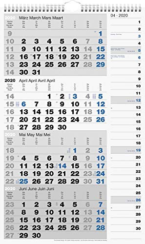 rido/idé 7033430 Wandkalender/Vier-Monats-Kalender Kombi-Planer 4 (1 Blatt = 4 Monate, 300 x 490 mm, Kalendarium 2020, Wire-O-Bindung mit Aufhänger)