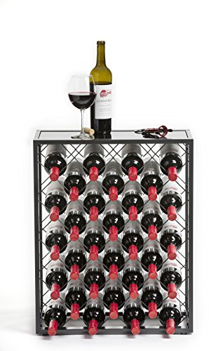 Mango Steam 32 Bottle Gray Wine Rack with Glass Top Shelf, Free Standing for Home, Kitchen and Bar