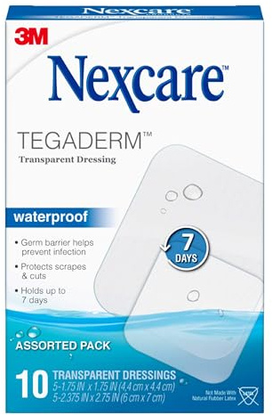 Nexcare Tegaderm Transparent Dressing, Clear Film Lets You See Wounds Heal, Waterproof Dressing Holds Fast for 7 Days - 10 Dressings