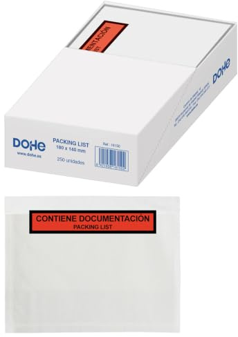 Dohe - Packing List 180x140 mm (250 uds.) | Sobres Transparentes de Plástico, Envío de Documentos, Transporte y Logística, Autoadhesivos Resistentes
