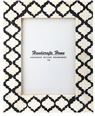 Handicrafts Home Black & White 5x7 Picture Frame, Handmade Photo Frame for Wall/Tabletop Display, Moroccan Decorative Frame for Modern Farmhouse, Vintage Home Decor, Shelf & Desk Minimal Office Decor