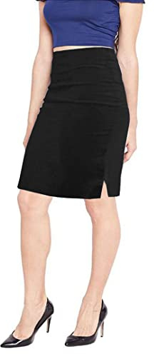femiss Girls Pencil Skirt School Uniform Ladies Stretch Knee Length Midi Women Office Work Everyday Bodycon Black Grey Navy Blue Pencil Skirt (UK-12-Black)