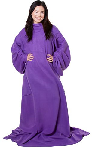 Snuggie coperta morbida coperta in pile con maniche e tasche, viola