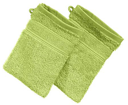 Erwin Müller Waschhandschuh Karlsruhe 2er- Pack 100% Baumwolle apfelgrün Größe 15x21 cm - extrem saugstark, leicht, flauschig weich, hautschmeichelnd (weitere Farben)