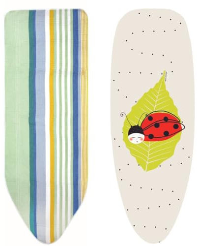 MSV, Housse de Rechange pour Table à Repasser 100% Coton avec Cordons, Housse Universelle, Rembourrage en Polyester, Lavable à 40 °, Coccinelle, 145x61cm