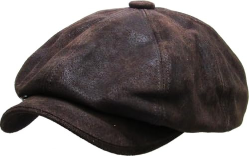 KBETHOS KBL-108 DBR S/M Genuine Leather Ascot Ivy Newsboy Hat