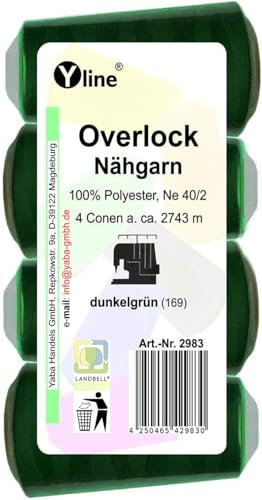 4 Stück Spulen Overlock - Nähgarn, dunkel - grün, a. 2743 m, NE 40/2, 100% Polyester, Nähfaden, Nähmaschinen Garn, (0,01 € / 10 m), 2983