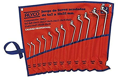 Alyco 191185 - Juego 12 llaves de estrella acodadas Cr-V satinado mate UNE 16522 DIN 838 en bolsa de nylon