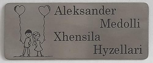 GUIZZO Creart - Targa Personalizzata con Nome, Via e/o Famiglia in Acciaio Inox, Targhetta Personalizzata Made in Italy, Targhetta Porta Ingresso Personalizzata Multiuso Modificabile, 10x4 H cm