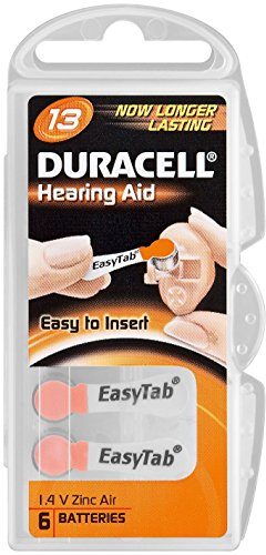 Duracell 75053916, Pila Uditiva Easy Tab 13, Arancione, Pack da 6