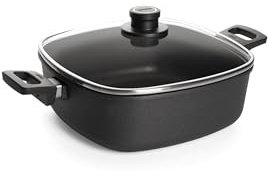 Woll Nowo Titanium Kasserolle viereckig mit Deckel - Induktiv -, 28 x 28 cm, 10 cm hoch, 6.0 Liter, mit 2 Seitengriffen - Geeignet für alle Herdarten, Aluguss, backofenfest