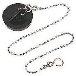 Universal Rubber Bath Plug and Chain - Bathroom Sink Plug Drain Stopper 45mm (1.3/4 Inch) with Stainless Steel S Hook Chain 450mm (18 Inch) Length