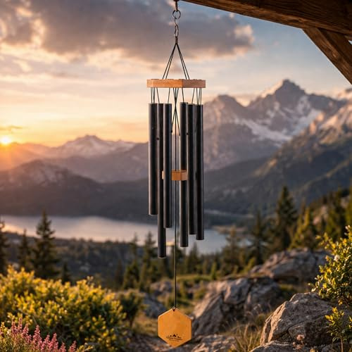 UpBlend Outdoors Campanelli a vento per esterni, 73,7 cm, nero, campanelli a vento per esterni, campanelli a vento in latta, decorazioni per mamma, nonna, regali per lei