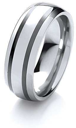 Theia Anillo de Bodas de 8mm para Caballeros de Tungsteno y Cerámica, Altamente Pulido con Rayado Doble - Tamaño 16.5