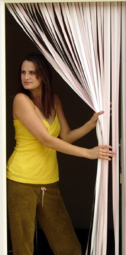 Slat type Door Curtain/Fly Blind- With pair of self adhesive hooks for uPVC doors-PASTEL PINK & WHITE - 80cm wide x 200cm drop