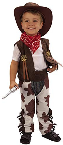 HENBRANDT Toddler Cowboy Fancy Dress Costume - Wild West Outfit with Waistcoat, Chaps, Hat & Necktie for Boys Age 3 Years - Perfect for Halloween, Parties & Imaginative Play
