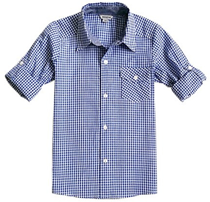 BIENZOE Jungen Baumwolle Plaid Knopf Unten Hemd Dunkelblau Größe 9/10