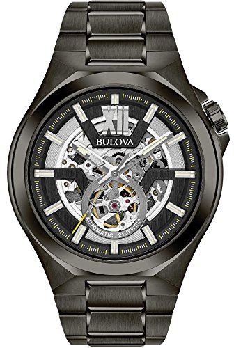 Bulova Men's Analogue Automatic Watch with Stainless Steel Strap 98A179, Black, Modern