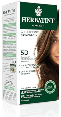 Herbatint Gel Colorante Permanente 5D Castano Chiaro Dorato -senza Ammoniaca, 100% Copertura Capelli Bianchi, Testato per Pelli Sensibili, con 8 Estratti Naturali Bio