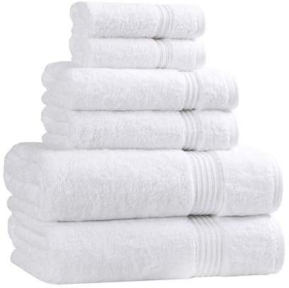 Superior Egyptian Cotton 6-Piece Towel Set, Bathroom Essentials, Towels For Bathroom, Apartment, Airbnb, Guest Bath, Face, Hand, Bath Towels, Washcloths, Absorbent, Fast Drying, White