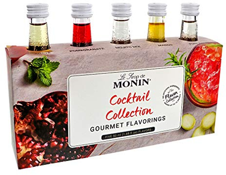 MONIN Premium Cocktail Syrup Gift Set 5x5cl. 1x Passionfruit, 1x Strawberry, 1x Mojito Mint, 1x Coconut, 1x Elderflower. Perfect for Passionfruit Martinis, Pina Coladas, Mojitos. Vegan-friendly