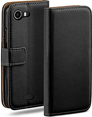 moex Book Case für Wiko Lenny Handyhülle mit Kartenfach, Hülle klappbar 360 Grad Schutzhülle, Klapphülle Flip Case Cover, PU Leder Handytasche Lederhülle, Schwarz