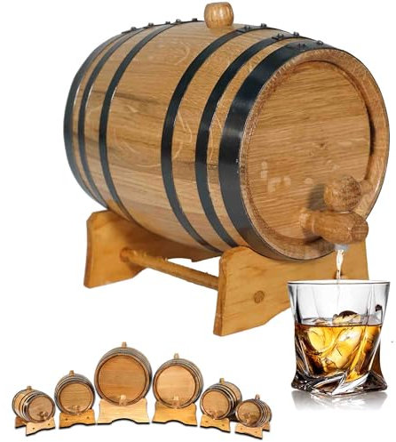 2 Liter Oak Aging Barrel with Wood Stand, Bung & Spigot - Mini Whiskey Barrels for The Home Alcohol Distiller, Moonshiner & Winemaker - Age Cocktails, Bourbon, Whisky, Tequila, Rum, Mead Wine (2L)