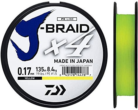Daiwa Unisex – Erwachsene J-Braid X4 Schnur, Gelb, 0,10mm 135m