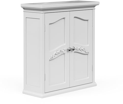 Teamson Home Versailles 22.01 in. x 23.74 in. 2-Door Removable Wall Cabinet with Interior Adjustable Shelves for Storage Solutions in Bathrooms, Kitchens, Laundry Rooms, Home Offices, White