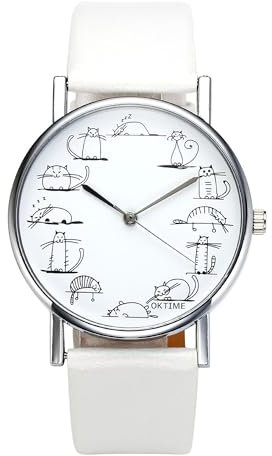 JSDDE Süße Damen Armbanduhr Cartoon Katzen Armbanduhr Katzenuhr Pu-Lederarmband Damenuhr Analog Quarzuhr Mädchen Armbanduhr