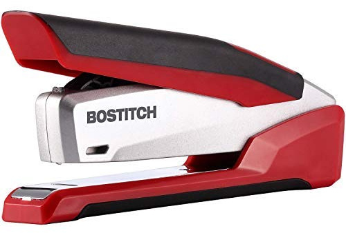 Bostitch, 1117, InPower Spring-Powered Premium Desktop Stapler, 28-Sheet Capacity, Red/Silver