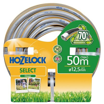 Hozelock - Select Hose 12.5mm x 50m Set, Up To 70% Recycled PVC, Braided Reinforcement, Hard-Wearing Garden Hose, Quality and Durability, Weather-Proof with UV and Frost Protection [100-100-577]
