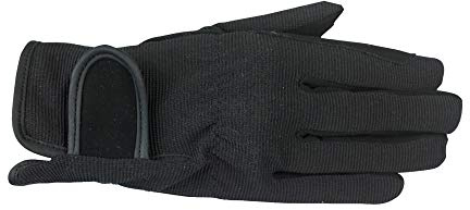 HORZE Unisex Stretchy Adjustable Horse Riding Equestrian Gloves with Suede Grip | Adult and Child Sizes - Black - M