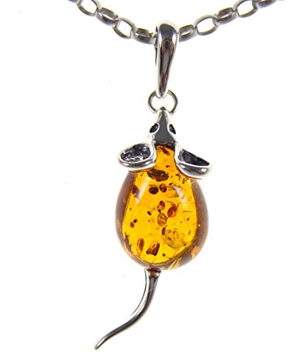 Baltic amber and sterling silver 925 cognac mouse pendant (no chain)