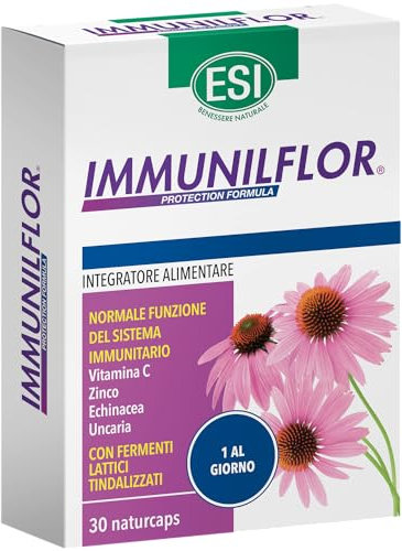 ESI - Immuniflor, Integratore Alimentare a Base di Fermenti Lattici e Vitamina C, Favorisce le Difese Immunitarie Contro i Malanni Tipici della Stagione Invernale, Senza Glutine, 30 Naturcaps
