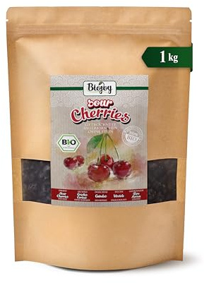 Biojoy Cerises griottes séchées BIO (1 kg), entières, sans noyaux et sans soufre