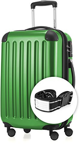 HAUPTSTADTKOFFER - Alex - NEU 4 Doppel-Rollen + Gratisartikel Handgepäck Hartschalen-Koffer Trolley Rollkoffer Reisekoffer, TSA, 55 cm, 42 Liter, Grün