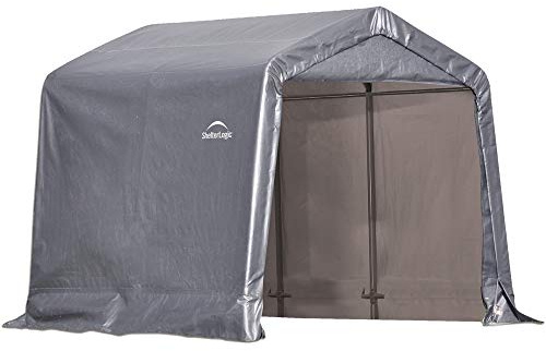 ShelterLogic 8' x 8' x 8' Shed-in-a-Box All Season Steel Metal Peak Roof Outdoor Storage Shed with Waterproof Cover and Heavy Duty Reusable Auger Anchors