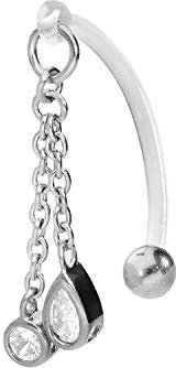 PIERCINGLINE PMFK Bananabell + Chirurgenstahl Design KETTE + 2 KRISTALLE Piercing Intimbereich Bauch Silberfarben