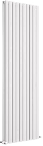 iBathUK Strata Wall-Mounted Vertical Double Oval Panel Radiator, 10 Column Steel High Thermal Output Hydronic Central Heating, Designer Modern Radiator in Matt White, 1800×590mm