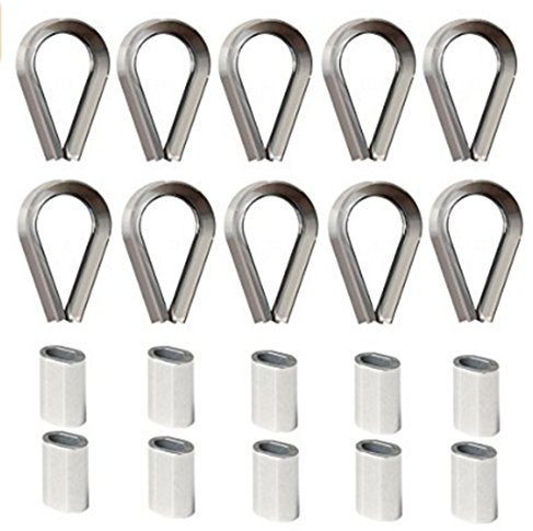 Veda® Lot de 10 cosses de câble en acier inoxydable V4A avec œillet et 10 pinces de serrage en aluminium 4 mm Câble Embouts de 4 mm Aluminium Embout de serrage Pince de serrage