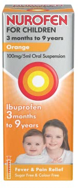 Nurofen For Children 3M-9Y, Kids Ibuprofen Orange 100 ml, Baby Teething Pain Relief, Cold Flu, Fast Acting, Up To 8 Hours, Fever Reducer, Child Medicine