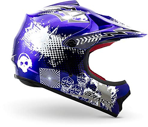 ARMOR HELMETS® AKC-49 „Blue“ · Kinder Cross-Helm · Motorrad-Helm MX Cross-Helm MTB BMX Cross-Bike Downhill Off-Road Enduro-Helm Moto-Cross Sport · DOT Schnellverschluss Tasche XL (59-60cm)
