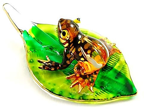 Handmade Mini Orange Frog with Leaf Art Glass Blown Animal Figurine No.1 - Model Y2016 by We Are Handmade Figurine Art Glass Blown