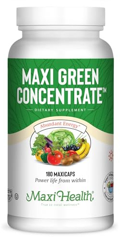 Maxi Health Green Concentrate - Organic Energy Booster - Barley Grass - 180 Capsules - Kosher