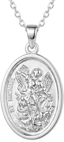 Colgante reversible, plata de ley, ángel de la guarda y San Miguel