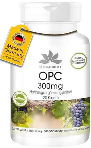 OPC Traubenkernextrakt - mit 1200mg OPC pro Tagesdosis - 120 Kapseln - vegan - hochdosiert | HERBADIREKT by Warnke Vitalstoffe - Deutsche Apothekenqualität