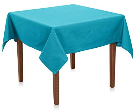 Tischdecke Uni Polyester - Einfarbig, Pflegeleicht, Bügelfrei, Tischtuch, Tischwäsche, Privat, Restaurant, Hotel, Handgefertigt, Made in Europa (Türkis, 80x80 cm)