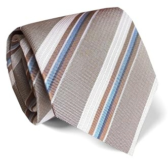 Remo Sartori - Cravatta In Pura Seta A Righe Multicolor, Made In Italy, Uomo (Tortora)